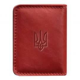 Шкіряна обкладинка для прав або id-паспорта 4.1 з гербом України (червона)