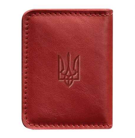 Шкіряна обкладинка для прав або id-паспорта 4.1 з гербом України (червона)
