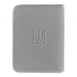 Кожаная обложка для прав или id-паспорта 4.1 с гербом Украины (серая)