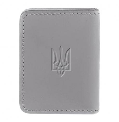 Шкіряна обкладинка для прав або id-паспорта 4.1 з гербом України (сіра)