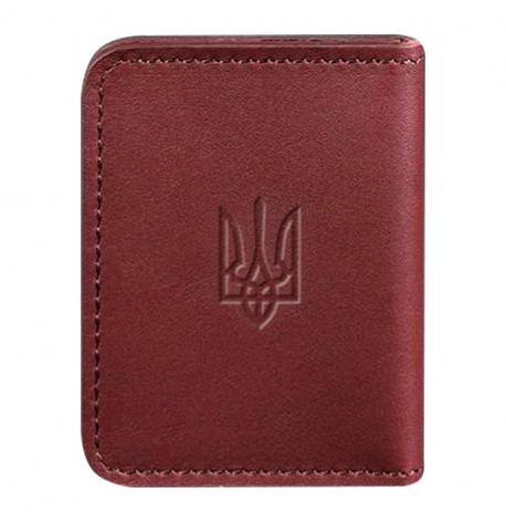 Шкіряна обкладинка для прав або id-паспорта 4.1 з гербом України (бордова)