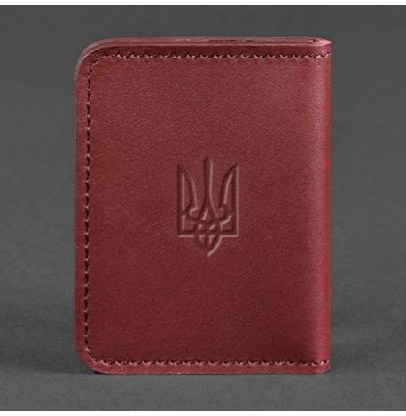 Шкіряна обкладинка для прав або id-паспорта 4.1 з гербом України (бордова)