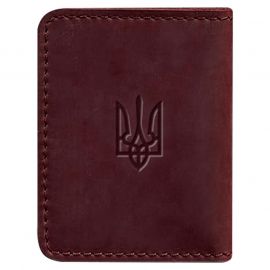Шкіряна обкладинка для прав або id-паспорта 4.1 з гербом України (бордова) шкіра Crazy Horse