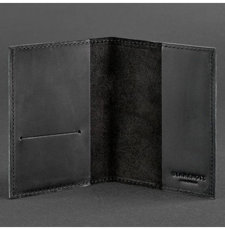 Обложка для паспорта из кожи 1.2 (черная) кожа Crazy Horse