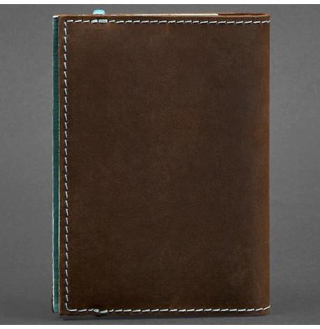 Обложка для паспорта из кожи 1.0 (темно-коричневая с бирюзовым)