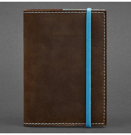 Обложка для паспорта из кожи 1.0 (темно-коричневая с бирюзовым)