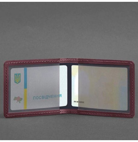 Кожаная обложка для удостоверения с гербом Украины (бордовая) кожа Crazy Horse