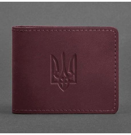 Кожаная обложка для удостоверения с гербом Украины (бордовая) кожа Crazy Horse