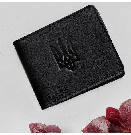 Кожаная обложка для удостоверения с гербом Украины (черная) кожа Krast