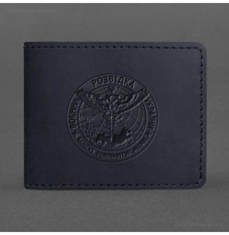 Кожаная обложка для удостоверения ГУР (темно-синяя) кожа Crazy Horse