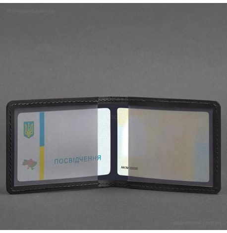 Кожаная обложка для удостоверения с гербом Украины (черная) кожа Crazy Horse