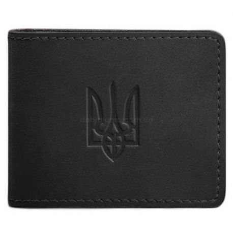 Кожаная обложка для удостоверения с гербом Украины (черная) кожа Crazy Horse