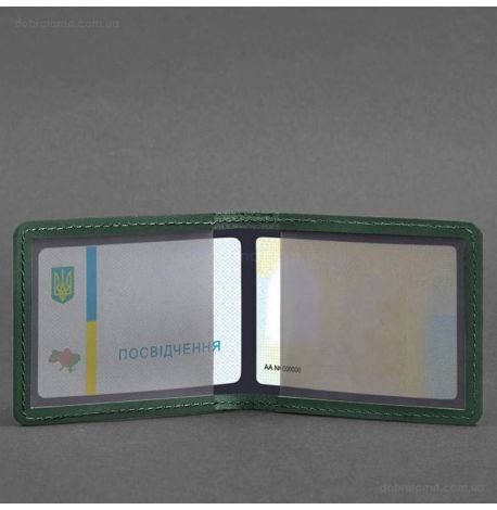 Кожаная обложка для удостоверения с гербом Украины (зеленая) кожа Crazy Horse