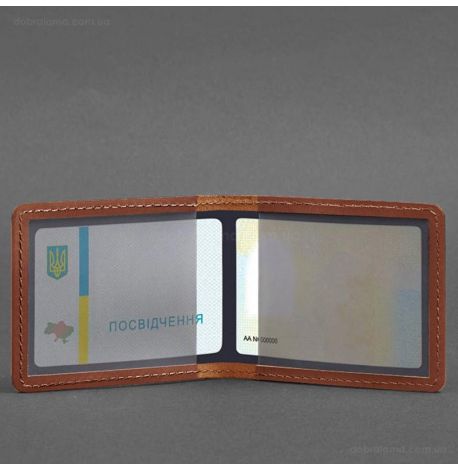 Шкіряна обкладинка для посвідчення з гербом України (світло-коричнева) шкіра Crazy Horse