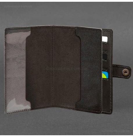 Кожаная обложка-портмоне для военного билета 15.0 (темно-коричневая) кожа Krast