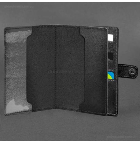 Шкіряна обкладинка-портмоне для військового квитка 15.0 (чорна) шкіра Krast