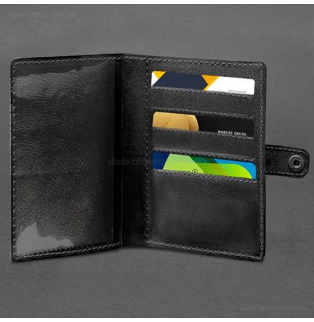 Шкіряна обкладинка-портмоне для військового квитка 15.0 (чорна) шкіра Krast