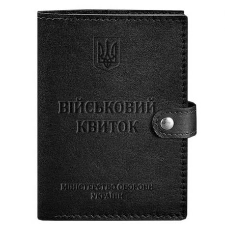 Шкіряна обкладинка-портмоне для військового квитка 15.0 (чорна) шкіра Krast