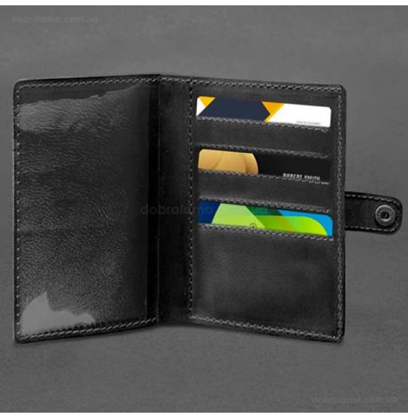 Кожаная обложка-портмоне для военного билета 15.0 (черная) кожа Crazy Horse