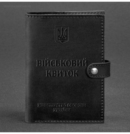 Кожаная обложка-портмоне для военного билета 15.0 (черная) кожа Crazy Horse