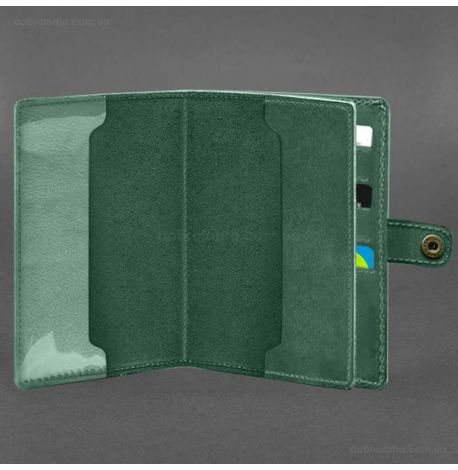Кожаная обложка-портмоне для военного билета 15.0 (зеленая) кожа Crazy Horse