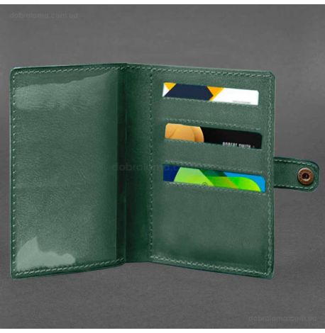 Кожаная обложка-портмоне для военного билета 15.0 (зеленая) кожа Crazy Horse