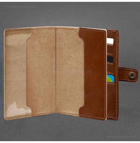 Шкіряна обкладинка-портмоне для військового квитка 15.0 (світло-коричнева) шкіра Krast