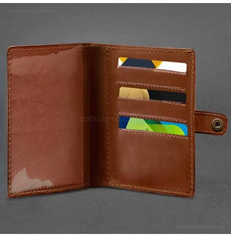 Шкіряна обкладинка-портмоне для військового квитка 15.0 (світло-коричнева) шкіра Krast