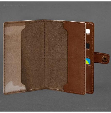 Шкіряна обкладинка-портмоне для військового квитка 15.0 (світло-коричнева) шкіра Crazy Horse