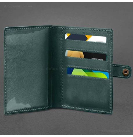 Кожаная обложка-портмоне для военного билета 15.0 (зеленая) кожа Krast