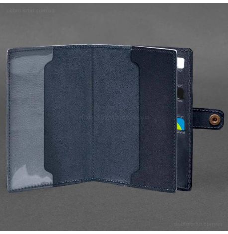 Кожаная обложка-портмоне для военного билета 15.0 (темно-синяя) кожа Krast