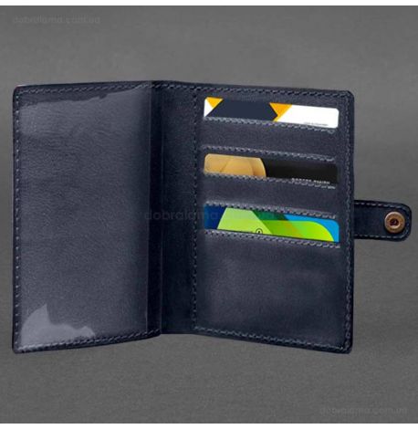 Кожаная обложка-портмоне для военного билета 15.0 (темно-синяя) кожа Krast