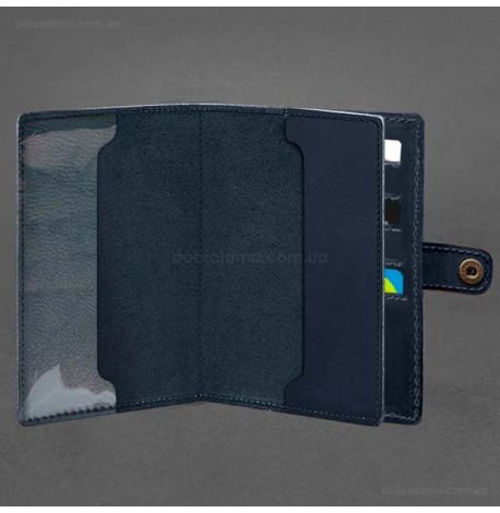 Кожаная обложка-портмоне для военного билета 15.0 (темно-синяя) кожа Crazy Horse