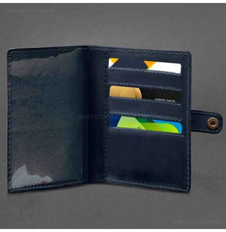 Кожаная обложка-портмоне для военного билета 15.0 (темно-синяя) кожа Crazy Horse