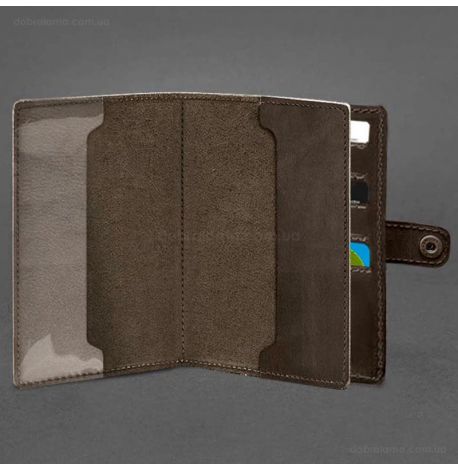 Кожаная обложка-портмоне для военного билета 15.0 (темно-коричневая) кожа Crazy Horse
