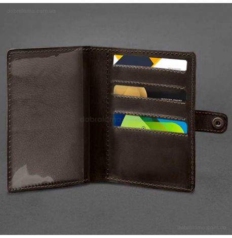 Кожаная обложка-портмоне для военного билета 15.0 (темно-коричневая) кожа Crazy Horse