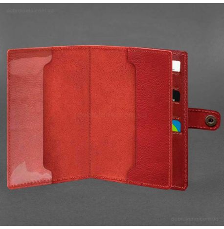Шкіряна обкладинка-портмоне для військового квитка 15.0 (червона) шкіра Krast