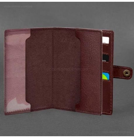 Шкіряна обкладинка-портмоне для військового квитка 15.0 (бордова) шкіра Krast