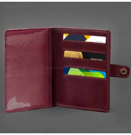 Кожаная обложка-портмоне для военного билета 15.0 (бордовая) кожа Crazy Horse