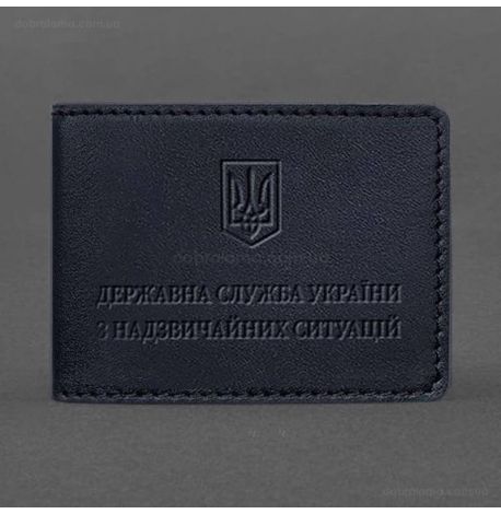 Шкіряна обкладинка для посвідчення ДСНС (темно-синя) шкіра Krast