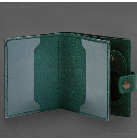 Кожаная обложка-портмоне для удостоверения офицера с карманом для жетона 11.1 (зеленая) кожа Crazy Horse