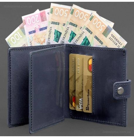 Шкіряна обкладинка-портмоне для посвідчення офіцера ДПСУ 11.2 (темно-синя) шкіра Crazy Horse