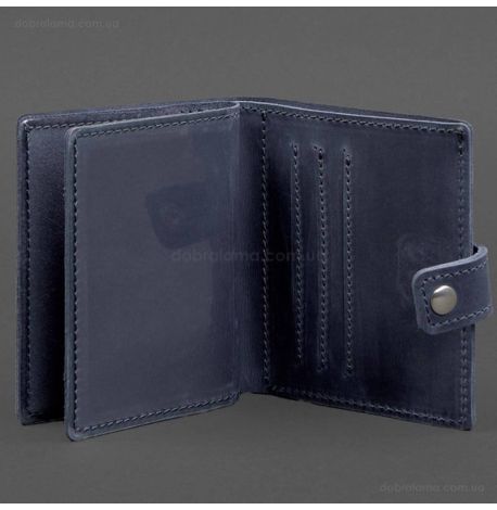 Шкіряна обкладинка-портмоне для посвідчення офіцера ДПСУ 11.2 (темно-синя) шкіра Crazy Horse