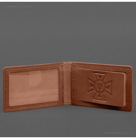 Шкіряна обкладинка з кишенею для посвідчення ДСНС (світло-коричнева)