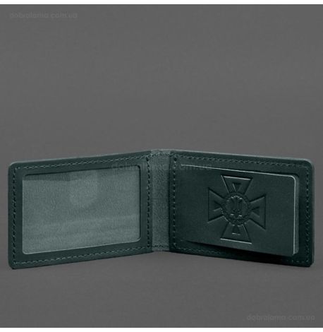 Кожаная обложка с карманом для удостоверения ГСЧС (зеленая)