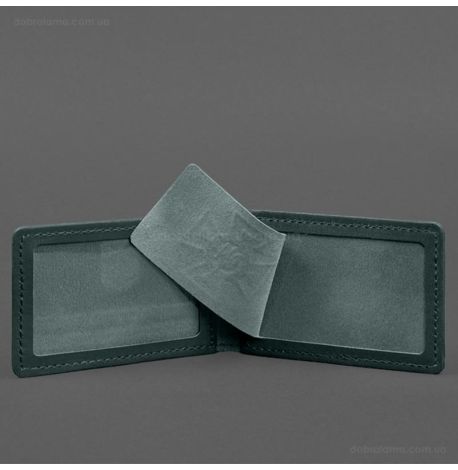 Кожаная обложка с карманом для удостоверения ГСЧС (зеленая)