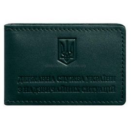 Кожаная обложка с карманом для удостоверения ГСЧС (зеленая)