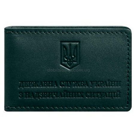 Кожаная обложка с карманом для удостоверения ГСЧС (зеленая)