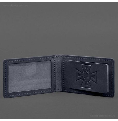 Шкіряна обкладинка з кишенею для посвідчення ДСНС (темно-синя)