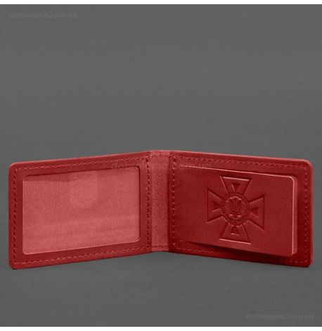 Кожаная обложка с карманом для удостоверения ГСЧС (красная)